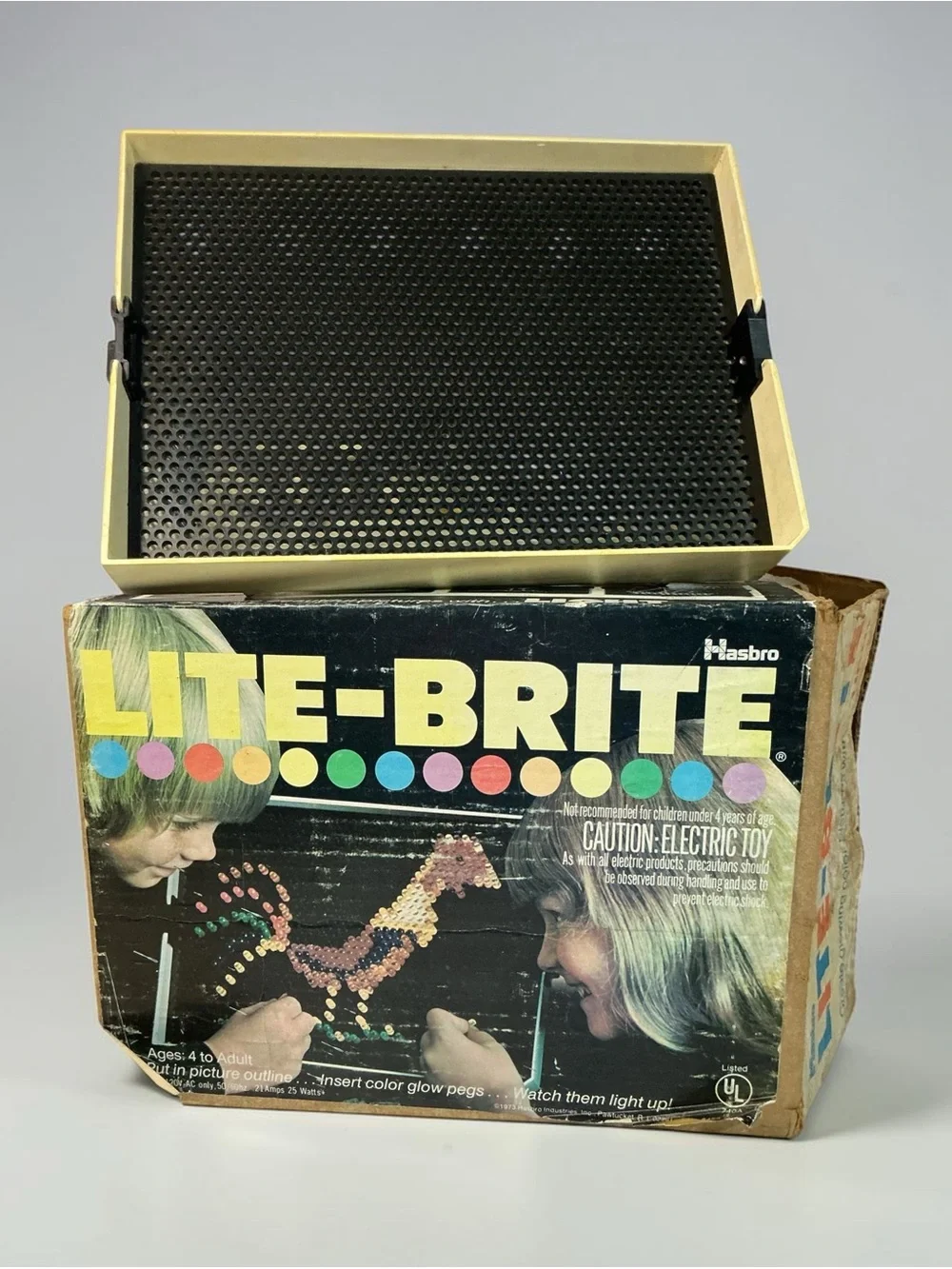Hasbro Lite-Brite Pegboard Frame in Black and Yellow Trim 1971 edition